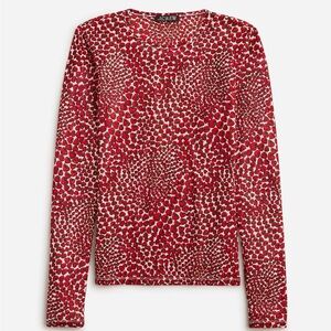 J. Crew Red and White Strawberry 🍓 Patterned Long Sleeve Sheer Top